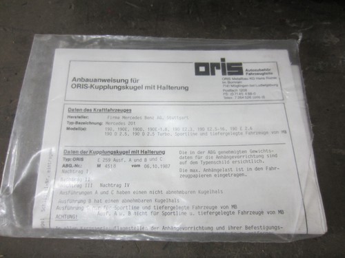AHK Anhängerkupplung Anhänger Mercedes W201 W 201 oris Abnehmbar original Satz - Bild 4 von 7