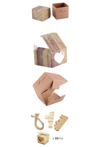 Wedding Favour Container, 50 Pieces Wedding Favour Boxes with Heart and Jute - Picture 5 of 6