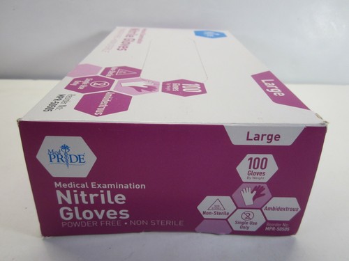 Medpride Powder Free Nitrile Exam Gloves Large Box 100 - Blue (Brand New) - Picture 3 of 5