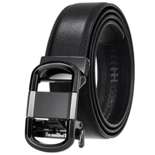 HJones Fashion Men's Genuine Leather Belt Automatic Buckle Belt Ratchet Strap