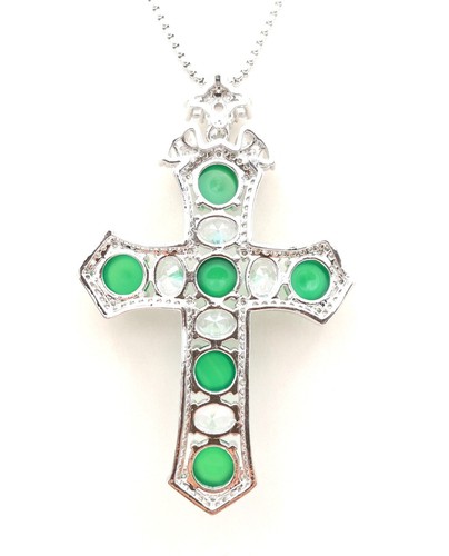 Collana Ciondolo Natale Croce Zirconi Zirconi Giada Agata Calcedonio Verde 18KGP - Foto 4 di 12