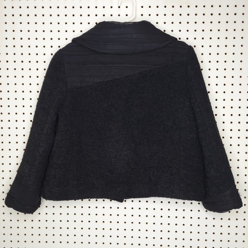 Alice Olivia Boucle Wool Jacket Women Large Black Silk Accents Collar Button - Picture 2 of 9