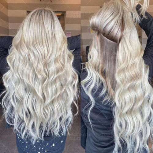 Extension Capelli Umani Clip In Remy Real 100% 8PCS FULL Trama Evidenzia Balayage - Foto 3 di 35