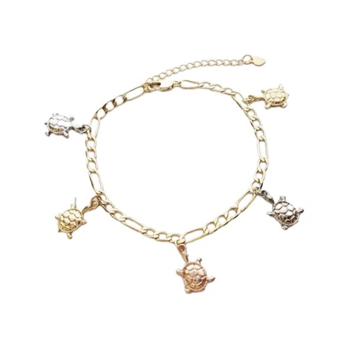 18K Turtles with Clear CZ Anklet | Tobillera Tortugas con Circonia Oro Laminado - Picture 14 of 14