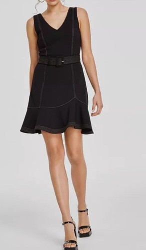 Karl Lagerfeld Paris Damen schwarz Gürtel Scuba Krepp Kleid Gr. 14