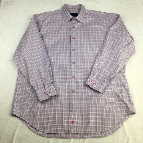 David Donahue Dress Shirt Mens 18-34/35 Pink Plaid Wrinkle Free Long Sleeves - Picture 6 of 10