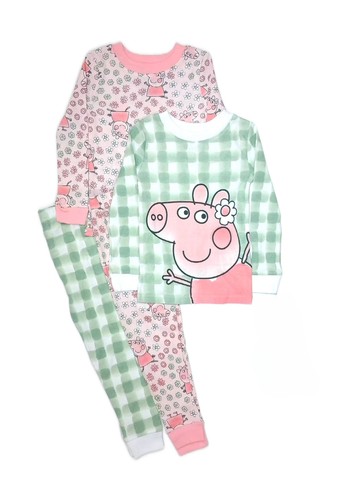 Conjunto de pijama de 4 piezas con estampado floral y a cuadros Peppa Pig para niña pequeña - Imagen 1 de 3