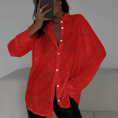 Womens Sequin Glitter Shirts Ladies Button Up See-through Club Party Tops Blouse - Picture 25 of 26