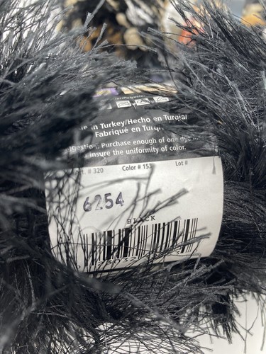 3 Skeins Of Lion Brand Fancy Fur Yarn In Color Ecru & Ebony, Black - Picture 10 of 10