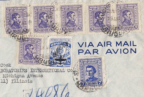 Uruguay 1949 eingetragene kommerzielle Luftpost Abdeckung nach Illinois USA über NY - Bild 2 von 2