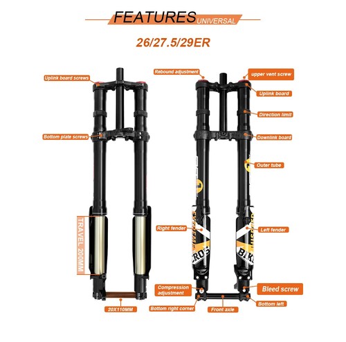 Electric Dirt Bike Fork 26/27.5/29 Inch Hydraulic Suspension Inverted Forks - Picture 19 of 35