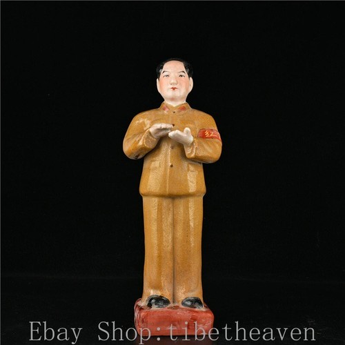 12,6 Zoll alte China Kulturrevolution Pastell Porzellan Mao Zedong rote Armee Statue - Bild 5 von 9