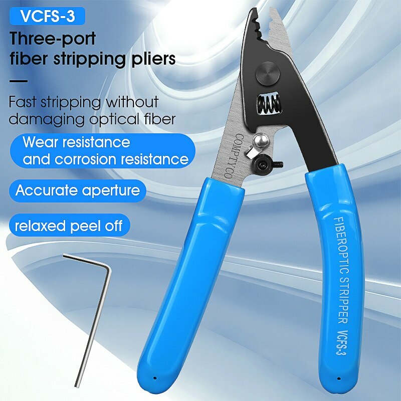 Three-Port Fiber Optic Stripper Tool For FTTH Cables - Adjustable Depth Cable Jacket Stripper