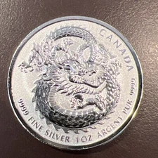 2019 1 oz Canadian Lucky Dragon High Relief Silver Coin (bu)