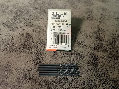 NEW Cleveland C01105 Jobber Length 2.50mm HSS Drill Bit 7 Pack (BN200)