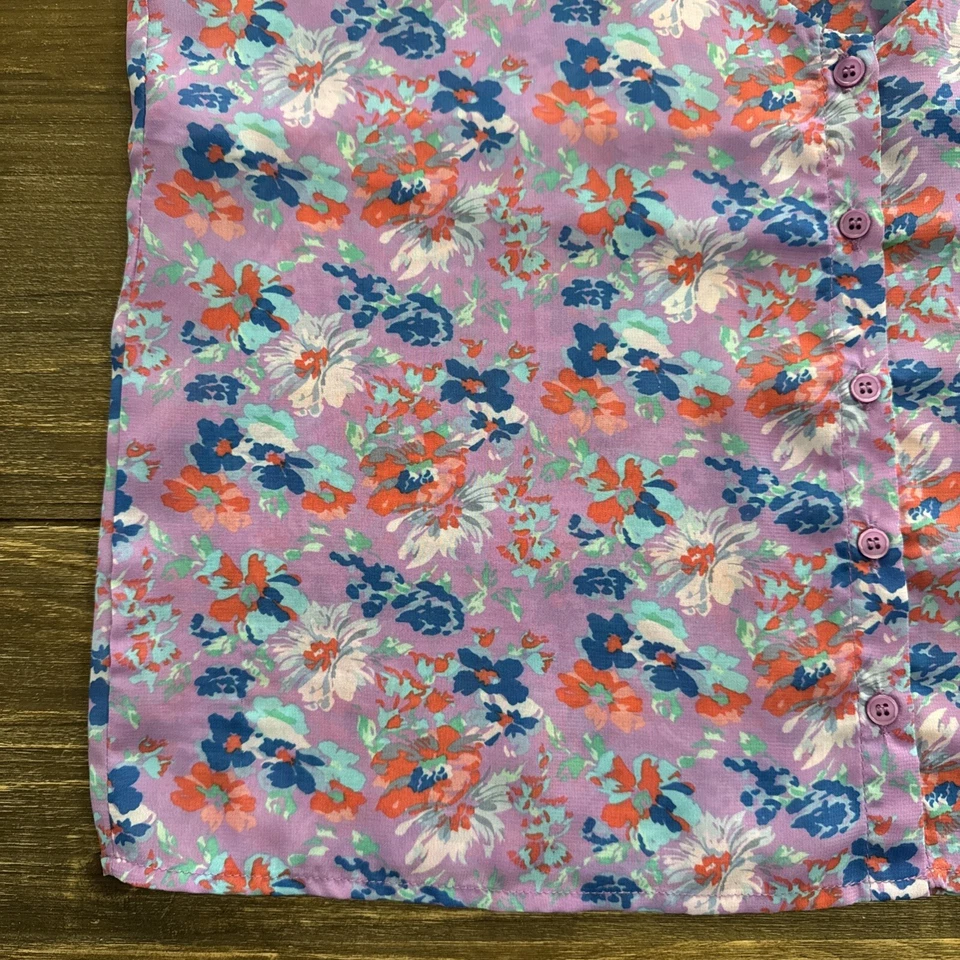 Ali & Kris Purple Floral Boho Button Down Tank Camisole L Semi Sheer CP1477AK - Image 4 of 4