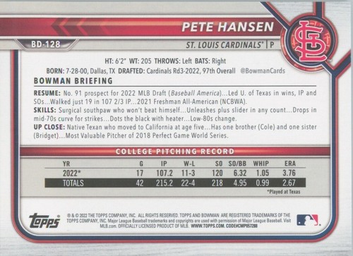 2022 Bowman Draft Paper Prospects Base Set #BD1-200 Complete Your Set You Pick! - Picture 217 of 347