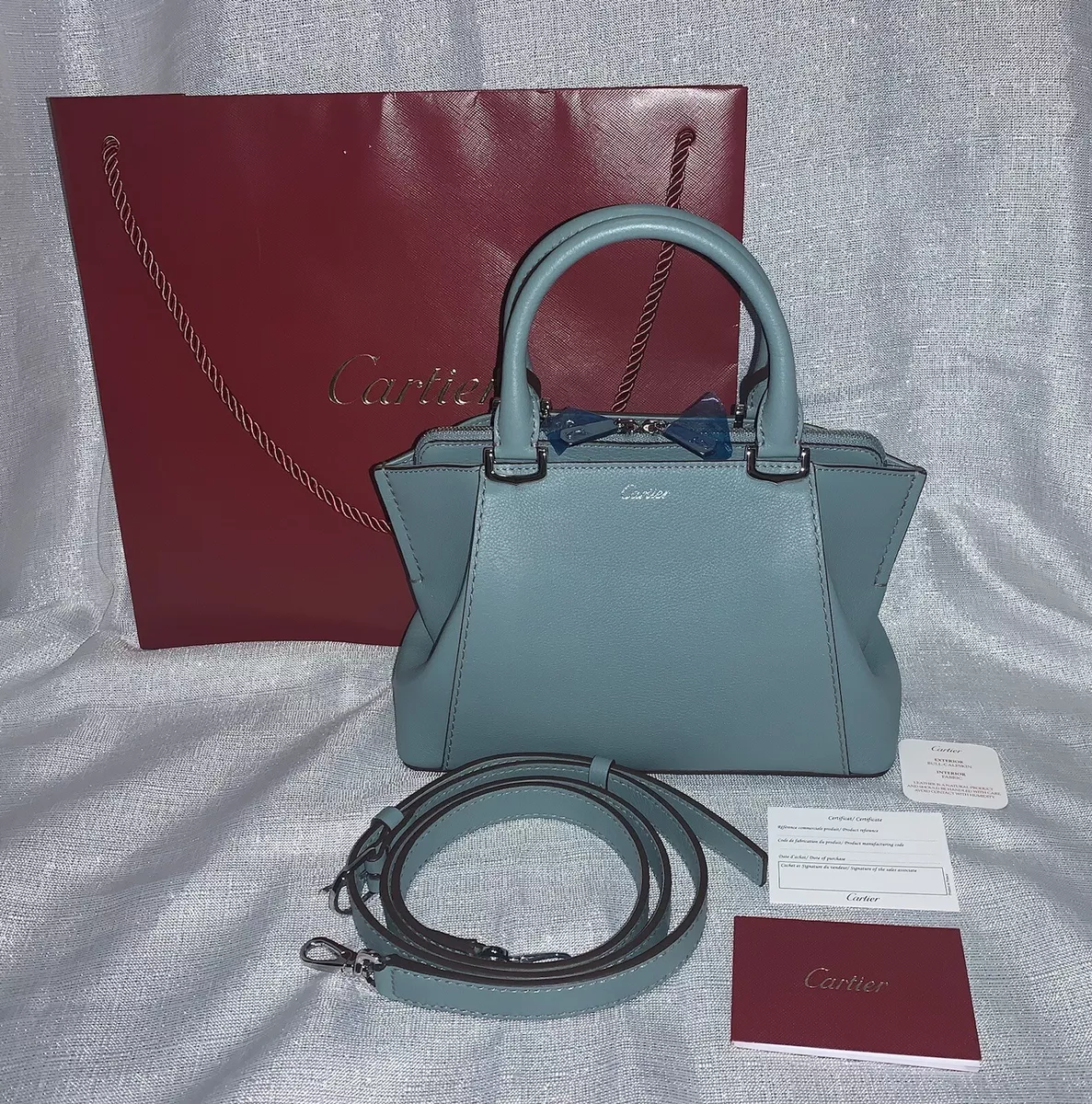 C De Cartier Mini Tiff Blue Sea Green Taurillon Leather Cross Body Shoulder  Bag