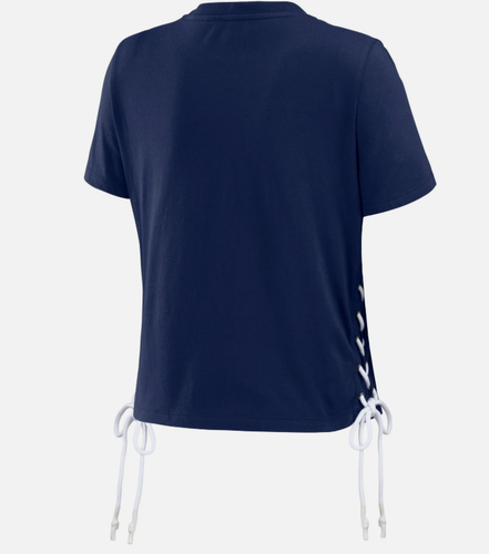 Women's WEAR by Erin Andrews Navy Seattle Mariners Side Lace-Up Cropped T-Shirt - Picture 3 of 4