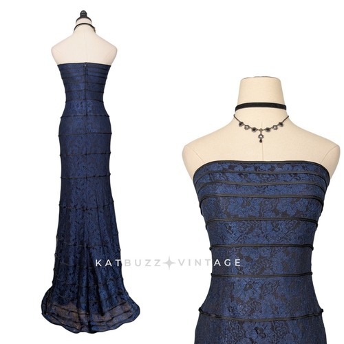 Tadashi Shoji Evening Gown Maxi Dress Lace Classic Guest Mother Formal Blue 8 - Picture 2 of 13