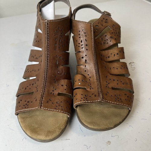 Rieker Sandals Womens Brown Leather Open Toe Floral Cut Out Size 40 (9-9.5) - Picture 9 of 13