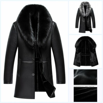 2025 Hot Trade  Winter Men's Fur Collar Casual Hooded Jacket Lapel Fleece Slim Leather Jacket