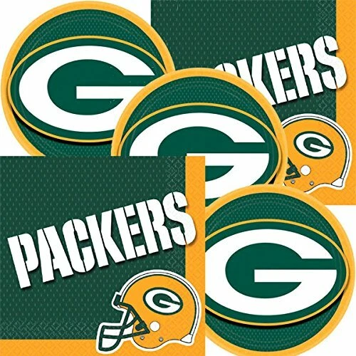 AMSCAN Green Bay Packers NFL Football Team Logo Plates And Napkins Serves 16