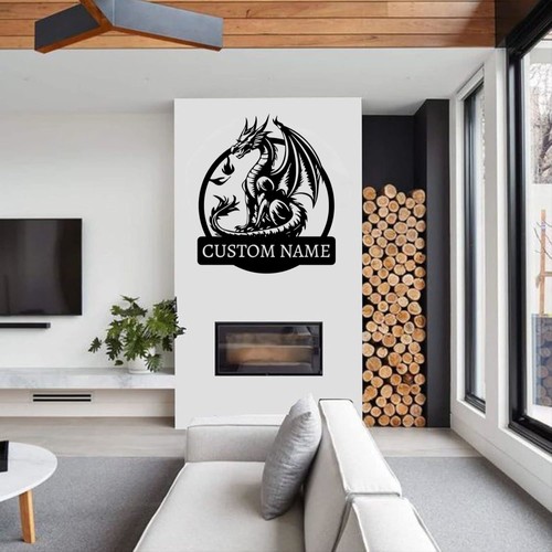 Custom Name Dragon Metal Sign, Personalized Dragon Name Sign, 11.8in x 11.8in - Picture 14 of 32