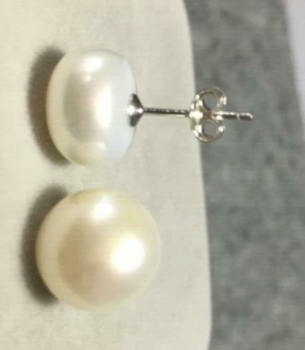 Natural Huge AAA 12-13mm Akoya white stud pearl earrings 14K WHITE GOLD - Picture 4 of 5