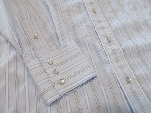 VTG Panhandle Slim Men's Western Size L Shirt Blue & White Stripe Pearl Snap - 第 4/6 張圖片