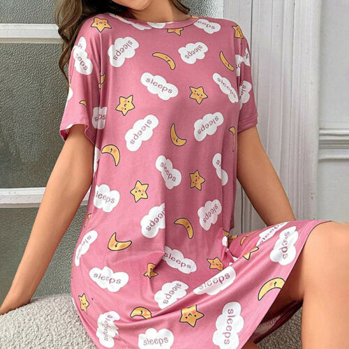 Women Short Sleeve Sleep Shirt Tee Pajama Top Dress T-shirt Nightgown Nightshirt - Picture 42 of 48