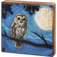 Primitives by Kathy Sign Spooky Owl Moon Halloween Rustic Fall Wood Decor
