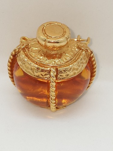 Yves Saint Laurent YSL Vintage Gripoix Amber Perfume Bottle Gold Brooch Pin Rare - Picture 6 of 7