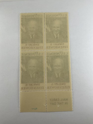 1969 Dwight D Eisenhower Plate Block Of 4 6c Postage Stamps, Sc# 1383, MNH, - Picture 2 of 2