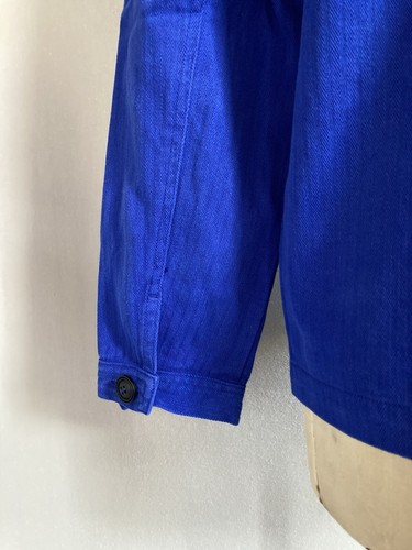 French Chore Jacket Blue Utility Worker Shacket 100% Cotton Twill Herringbone - Picture 10 of 14