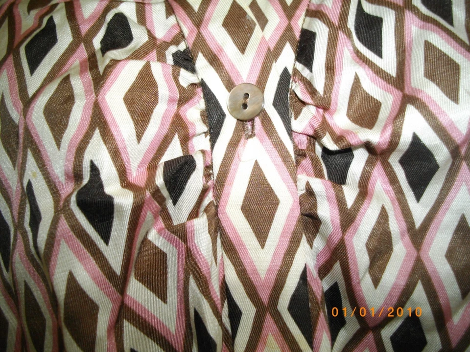 Blusa Camisa Harold's Para Mujer Mezcla Seda Diamante Patter Botón Delantero Talla XL Foto 4 de 4