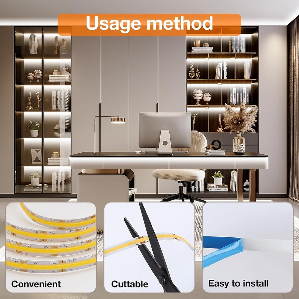 LETIANPAI White COB Light Strip 50FT/15M, Dimmable White LED Strip