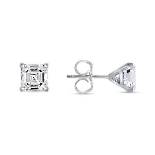 1/2 Ct Asscher Lab Grown Diamond Earrings Studs 14K White Gold F/VS Martini Push - Picture 1 of 3