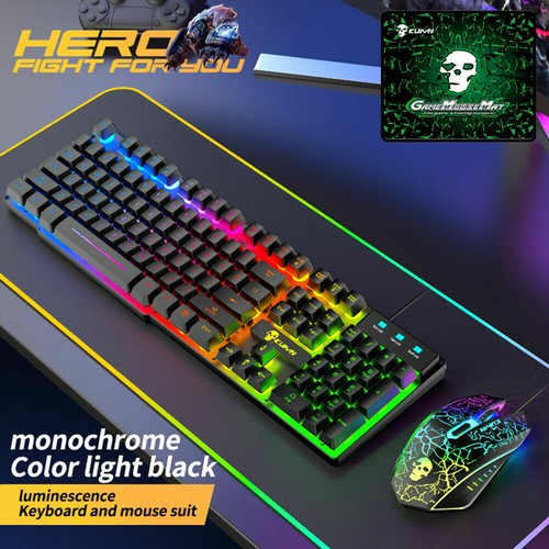 5 in 1 Wired Gaming Keyboard Mouse Headphone and Speaker Combo RGB Backlit + Mat - Picture 2 of 12
