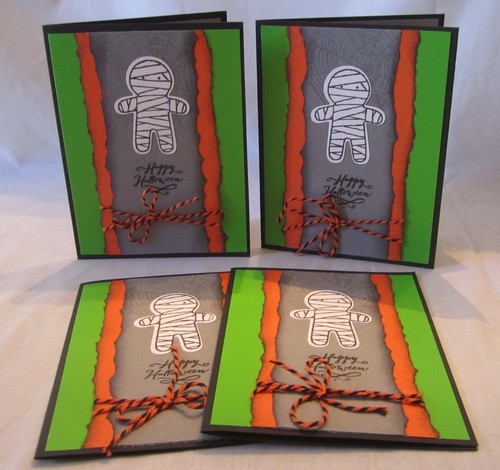 Handmade HALLOWEEN CARD Mummy Grey Orange Green Blank Inside U Choose How Many - Picture 2 of 7