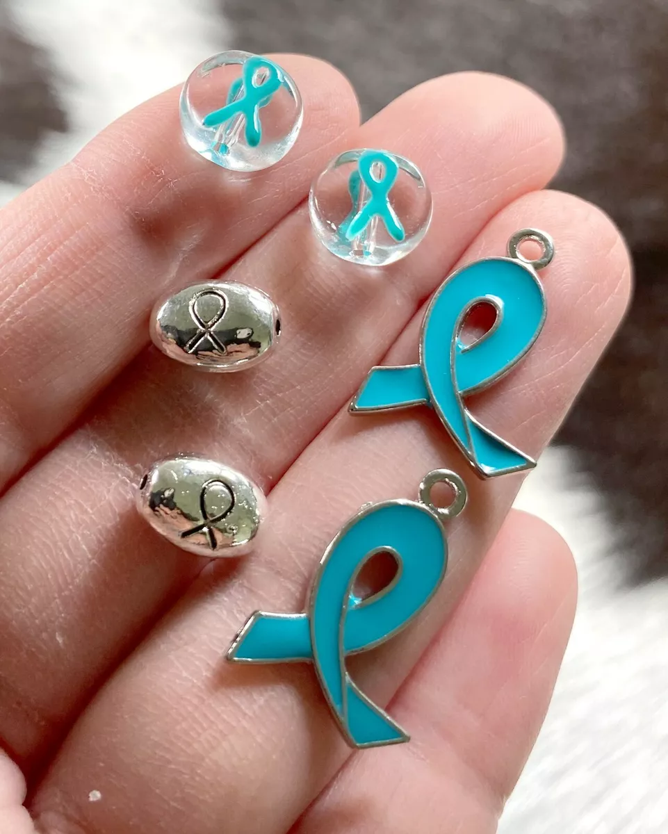 Ribbon Awareness Beads Charms DIY for Jewelry Teal Turquoise