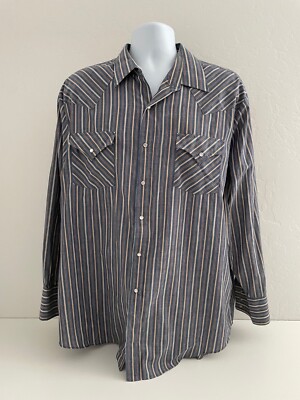 Plains Western Wear Mens Size XL Striped Long Sleeve Button Down Shirt