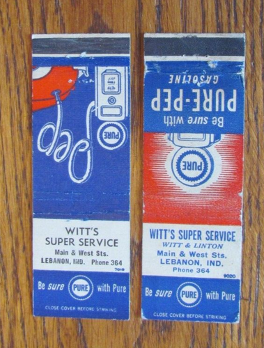 CUBIERTAS DE LIBRO DE CERILLAS DE GASOLINERA DE PETRÓLEO PURO: WITT'S LEBANON, INDIANA MATCHCOVERS -C19 - Imagen 2 de 2