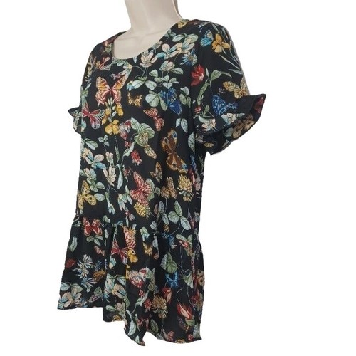 Floral Butterfly Lace-Up Back Top Women’s Black – Romantic & Boho-Chic Style - Picture 3 of 12