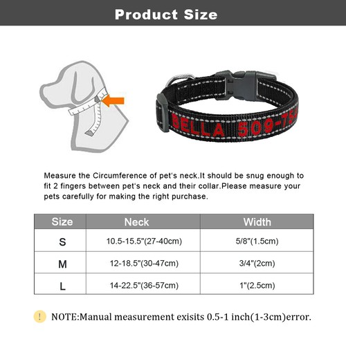 Reflective Nylon Personalised Dog Collar Embroidered Custom ID Name Phone Number - Picture 3 of 29