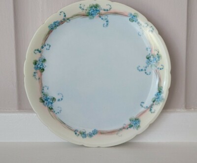 Vtg Hand Painted JPL Limoges France Porcelain Plate Floral Light Blue 