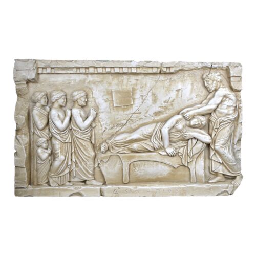 Asclepius Bóg medycyny i bogini Hygieia Lekarz Asclipieio Rzeźba reliefowa - Zdjęcie 1 z 4