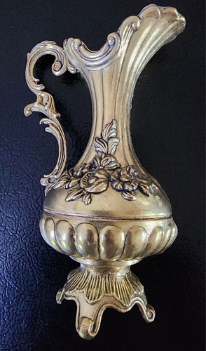 Brocca urna brocca design piedi floreali vaso ornato ottone fantasia Italia 4 x 7 vintage - Foto 12 di 15