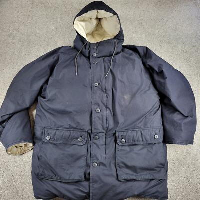 Vintage Marshall Fields Men's Puffer Jacket XL Navy Down Filled Hooded Outdoor