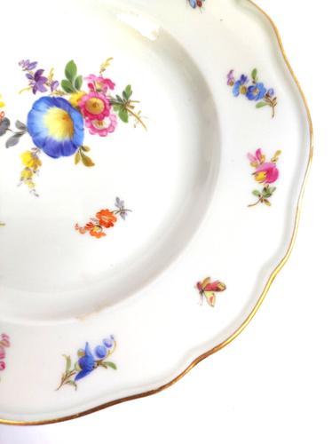 Plato de coleccionista MEISSEN, flores e insectos borde dorado pintado a mano, suspirado, década de 1930 - Imagen 5 de 13